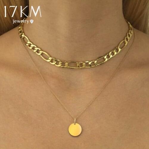 17KM Fashion Geometric Circle Chain Necklace For Women Girls Vintage Multilayered Coin Pendant Necklace Jewelry