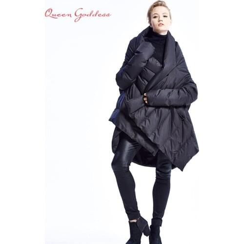 2020 New Fashion Womens Down Jacket Cloaks European Designer Asymmetric Length Winter Coat Female Parkas plus size outwear