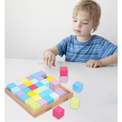 36/Set Colorful Wood Block Building Stacking Counting Kids Crafts Math Toy