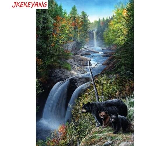 5D DIY square/round Diamond painting Black bear and waterfall Cross Stitch Diamond Embroidery Pattern Rhinestone J2544