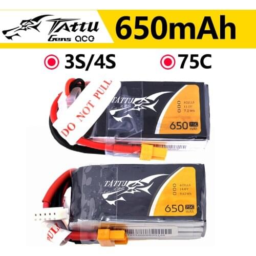 ACE Tattu LiPo Rechargeable Battery 3S 4S 650mAh 11.1V 14.8V 75C 1P for RC FPV Racing Drone Quadcopter