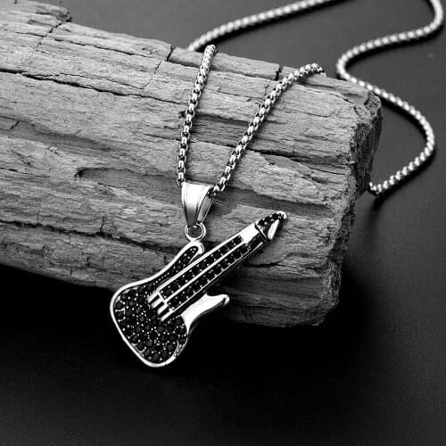 Micropavé black and white zircon punk guitar pendant necklace for Men’s womans and girls gifts hip hop rock pendant jewelry2021