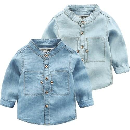 Kids Shirts Long Sleeve Boys Shirts Denim Jeans Thin Trench For Boy Clothes Solid Boys Tops Tees Two Colors