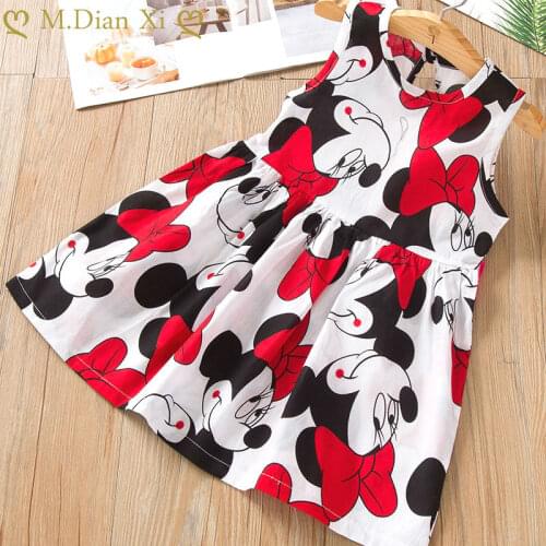 Minnie Kids Girls Sleeveless Dress 2-6 Years Old Summer Girls Print Dress Children Clothes Baby Cotton Princess Dress Set