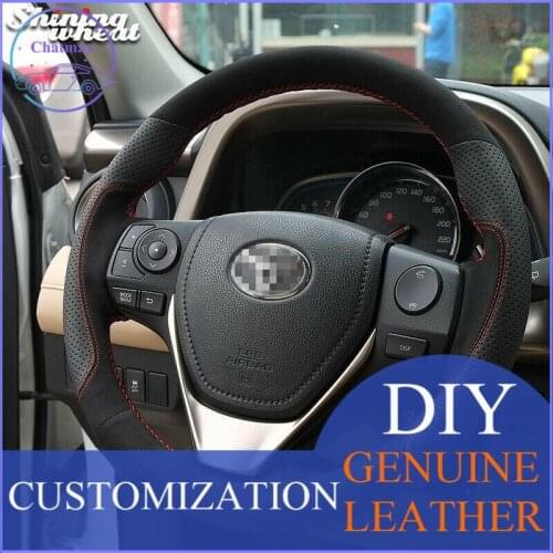 For Toyota RAV4 2013-2017 Black Leather Suede Steering Wheel Cover Corolla 2014- anti-slip design all season
