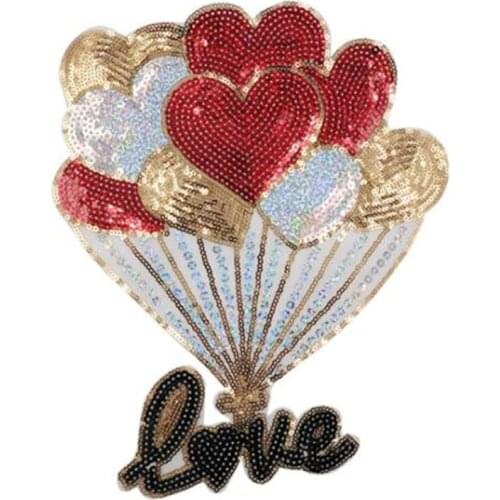 T shirt Women patch sequins 185mm heart ballon deal with it biker patches for clothing stickers 3D t shirt mens free shipping