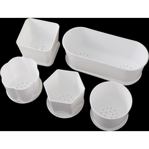 White Minimalist Polygonal Flower Pot With Tray Gardening Thickened Plastic Garden Pot Indoor Small Potted Plants Fleshy 1 Pc