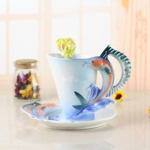 Swordfish Coffee Cup Colored Enamel Animal Hand-painted Ceramic Coffee Tea Cup