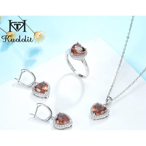 Kuololit Diaspore Sultanite Gemstone Jewelry Set for Women Real 925 Sterling Silver Ring Earrings Necklaces Wedding for Women