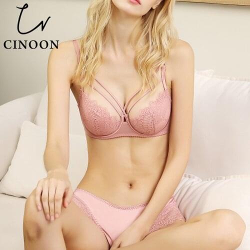 CINOON New Plus Size Lace Bra Set Push Up Bras and Panty Set Classic Bandage Underwire Lingerie Set Ultrathin Gathered Underwear