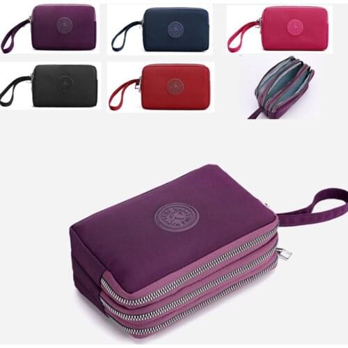 RUIQIA Coin purse ladies mobile phone bag fashion small wallet business card holder multifunctional three zipper canvas bag girl
