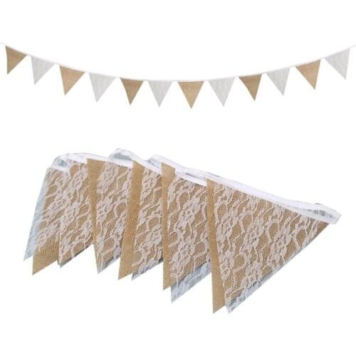 Lace Line Bunting Pennant Flag Banner 12 Flags 3.2m Garland Wedding Decoration Birthday Baby Shower Party Decorative Accessory