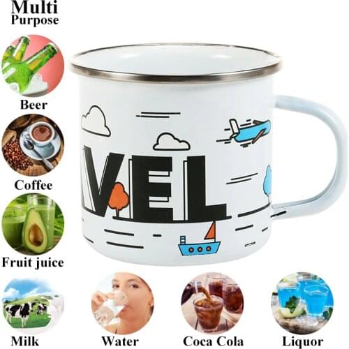 350ML Enamel Outdoor Outing Drink Mug, Cola Milk Beer Mug Rolled Edge for Travel Sports Drinkware Unique Gift