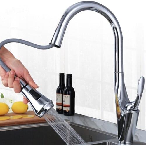 Brass High Arch Kitchen Sink Faucet Pull Out Rotation Spray Mixer Faucets Brushed Nickel 360Rotation Deck Mounted Hot And Cold