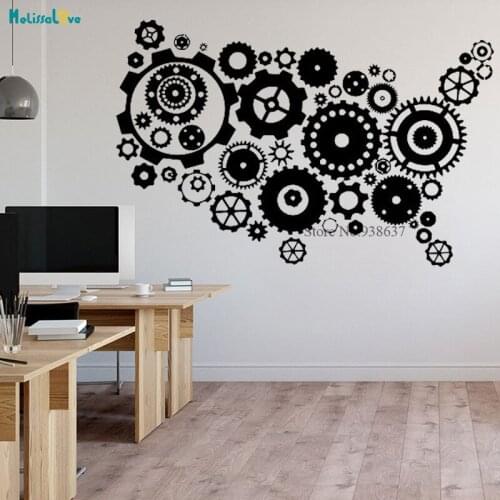 Mechanical Gear Design World Map Company Office Decal Cool Wall Sticker Decor Removable Vinyl Wall Stickers BB377