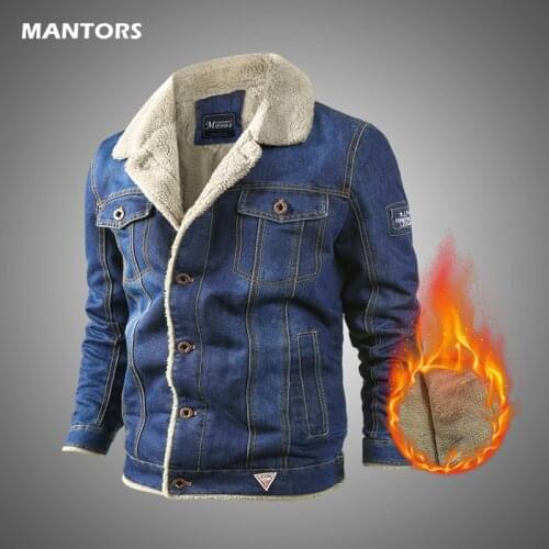 2021 Mens Denim Jacket Autumn Winter Fleece Jeans Jackets Warm Men Overcoat Turndown Collar Jacket Mens Plus Size Coat 6XL
