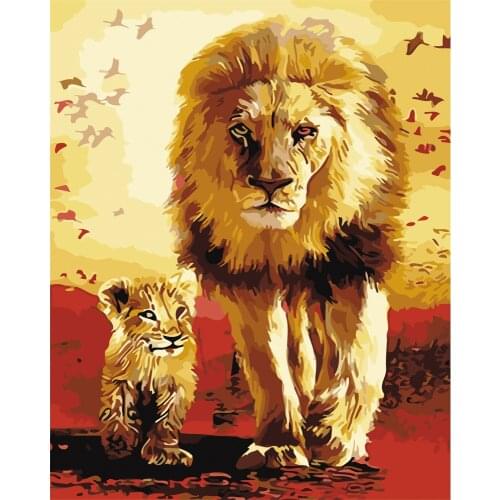 Lion Familly Animals DIY Painting By Numbers Hand Painted Oil Painting Wall Art Picture Acrylic Paint By Numbers 40X50cm