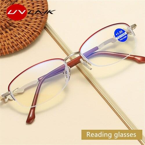 UVLAIK Anti Blue Light Flower Reading Glasses Women Half Frame Prebyopia Spectacles Hyperopia Eyeglasses +1.0+1.5+2.0+2.5 +4.0