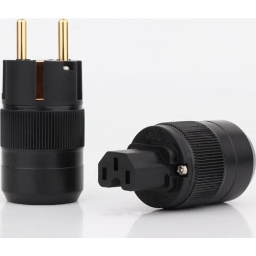 P-078E 24K Gold Plated Schuko AC Power Plug+C-078 IEC Power Connector Hifi EU Power Adapter