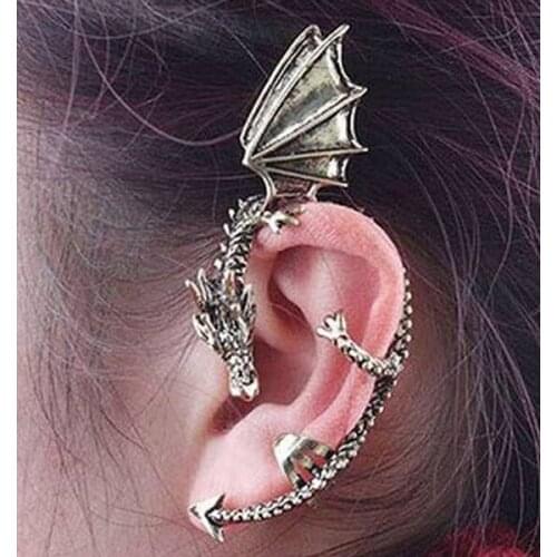 Punk Rock Gothic Temptation Metal Curve Dragon Stud Ear Cuff Wrap Earring