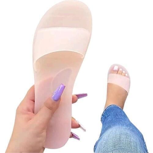 Women Jelly Slippers Summer Candy Colors Transparent Casual Slides Womens Fashion Slip On Flat Beach Indoor Outdoor Shoes 2021