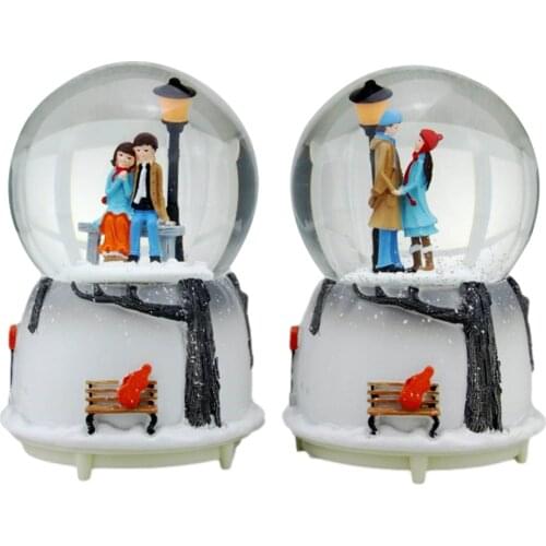Snow Globe Music Box Couple Crystal Ball Music Box Sky City Music Crystal Ball Gift With Colorful Lights & Automatic Snowflakes