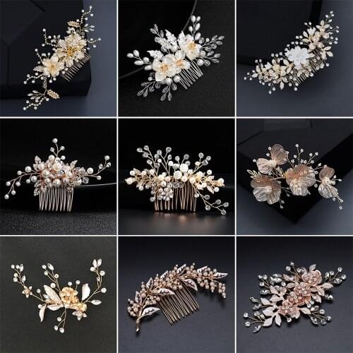 Bridal Hair Accessories Crystal Peals Hair Combs Wedding Hair Clips Accessories Jewelry Handmade Women Hair Ornaments Headpieces