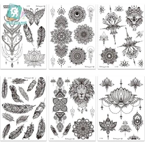 1 Sheet Hand Body Tattoo Temporary Waterproof Jewelry Lace Totem Lotus Mandala tatto Decal Waist Art Tatoo Sticker Women 21x15CM