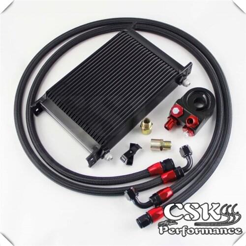 Universal 25 Row AN8 Engine Transmission Oil Cooler British Type + Filter Adapter Kit Black/Blue