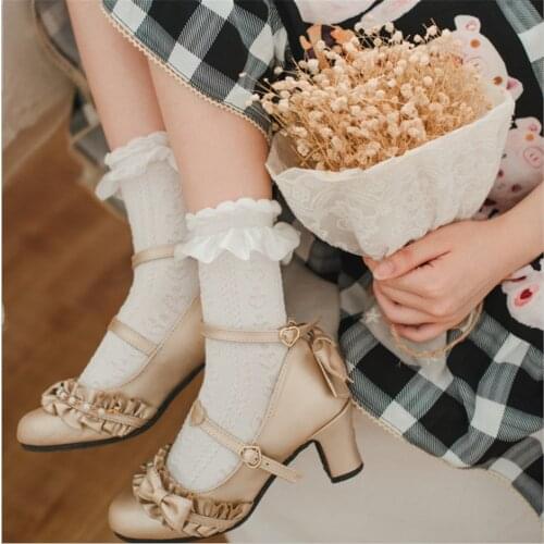 Japanese Cute Lolita Lace Pile Socks Summer Lolita Mid-tube Womens Socks Mesh Jk Uniform Socks