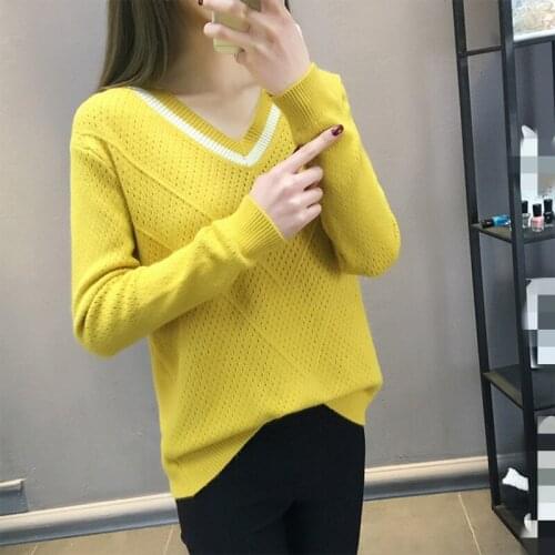 ZG1397 Spring autumn 2020 new women fashion joker v-neck loose pure color knitwear sweater cheap wholesale