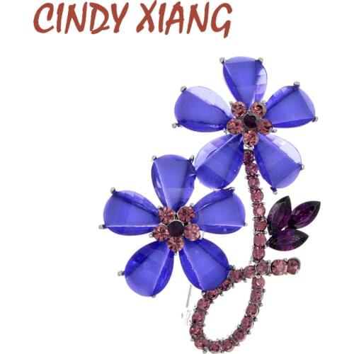 CINDY XIANG New Arrival Resin Flower Brooches For Women Elegant Spring Design Pin Rhineston Brooch 3 Colors Available