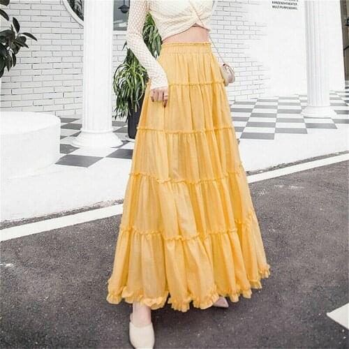 Women Long Cotton Maxi Skirt Gypsy Boho Summer Casual Swing Ruffle Fashion