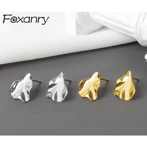 Foxanry Prevent Allergy 925 Sterling Silver Stud Earrings for Women Trendy Elegant Simple Irregular Geometric Party Jewelry Gift