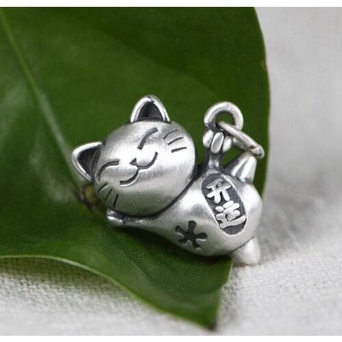 990 Silver Retro Female Fashion Literary Neckwear Kitten Diy Accessories Clavicle Chain Single Pendant Lucky Cat