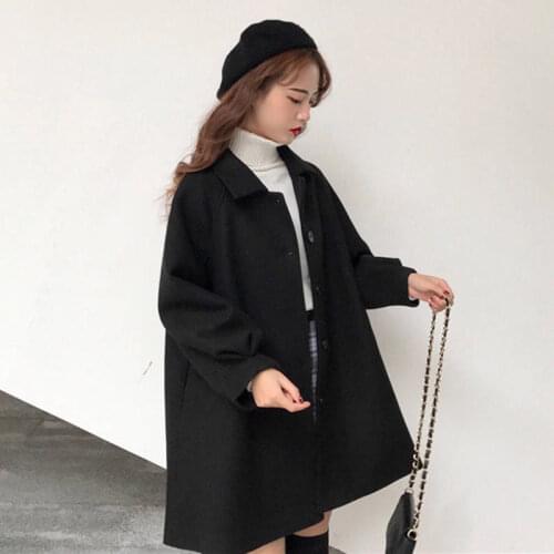 Womens Black Woolen Coat Oversized Cardigan Cape Trench Jacket 2021 Autumn Winter Elegant Fashion Brown Long Harajuku Vintage