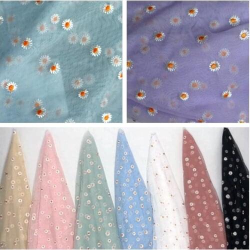 150cm Daisy Flower Embroidered Mesh Cloth DIY Curtain Childrens Clothing Wedding Dress Bag Tulle Fabric French Net Lace Fabric