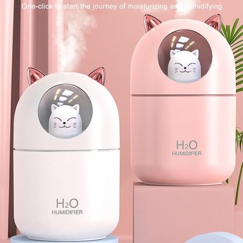 300ML USB Air Humidifier Ultrasonic Cool Mist Maker Fogger With Colorful Lamp Cute Cat Mini Aroma Diffuser Humidificador Home
