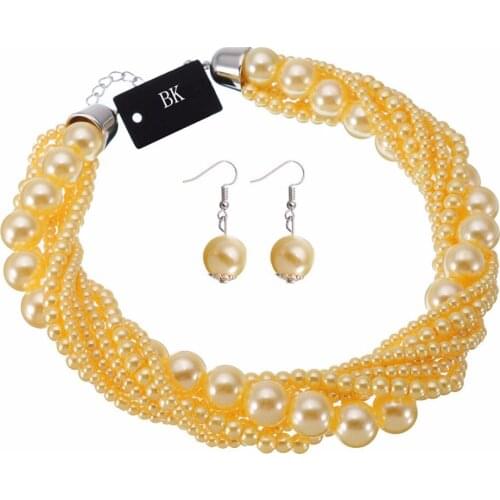 BK New Fashion Resin Pearl Beads Chain Chunky Choker Statement Pendant Bib Necklace