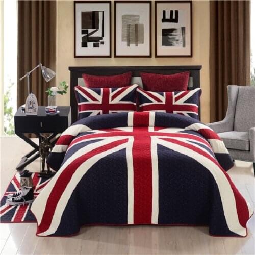 CHAUSUB Bedspreads Quilt Set 3PCS British Flag Patchwork Cotton Quilts Quilted Bed Cover Shams King Queen Size Coverlet Blanket