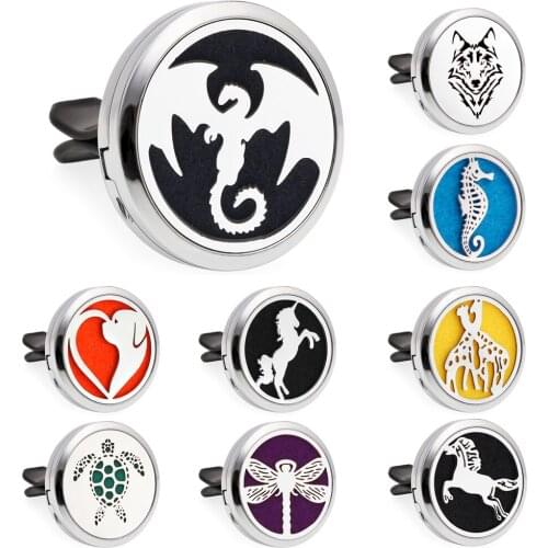Dragonfly Wolf Giraffe Horse Essential Oil Perfume Car Diffuser 30mm Magnetic Open Locket 10pcs Pads Free