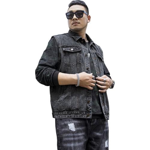 Denim Vest FOr Men Large Size M-6XL 7XL Mens New Loose Denim Vest Mens Denim Jacket Gray Blue jacket