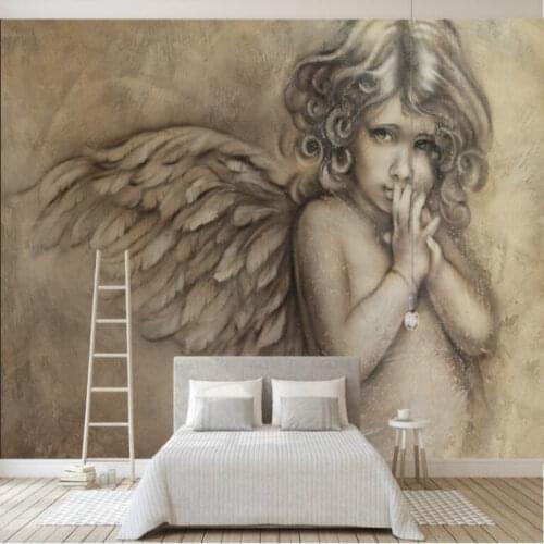 European 3D Gray Embossed Cherub Photo Wallpapers for Living Room Bedroom Relief Little Girl Angel Mural Wall Papers Home Decor