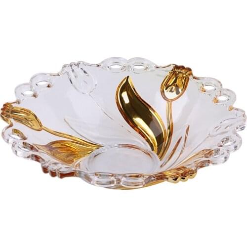 Crystal glass fruit plate European style Golden Tulip perfume fruit plate fashionable and creative living room fruit plate