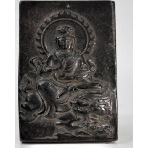 Hongshan culture archaize black iron meteorite sculpture Guanyin Bodhisattva Buddha statue