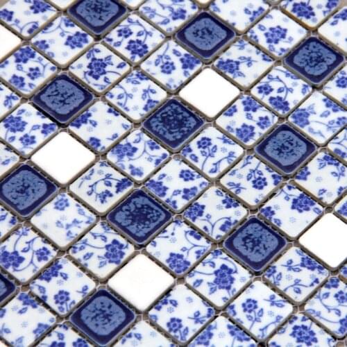 Ceramic blue and white porcelain mosaic HMCM1039 for mesh backing bathroom wall floor kitchen backsplash