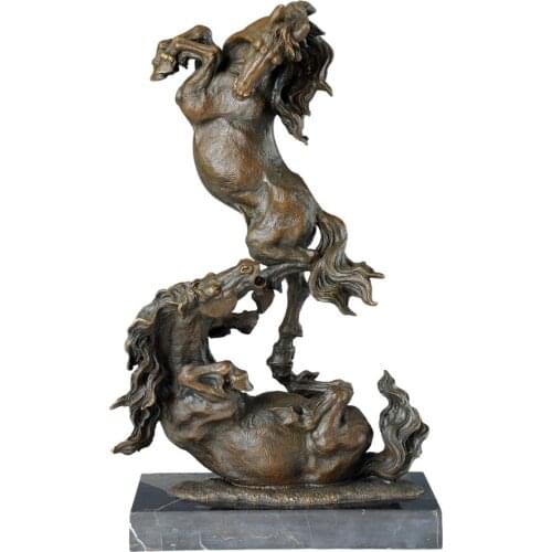 Classy Decoration Couple Horses Bronze Statue Animal Sculpture Art Marble Base Business Gifts
