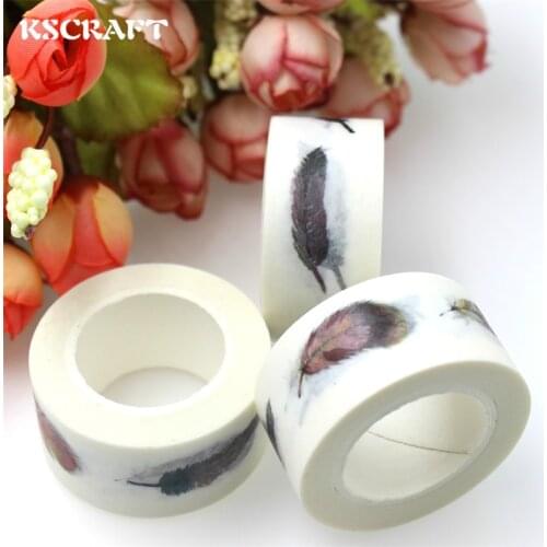 KSCRAFT 15mm*10m Adhesive Tape for Scrapbooking DIY Craft Sticky Deco Masking Japanese Paper Washi Tape Feather