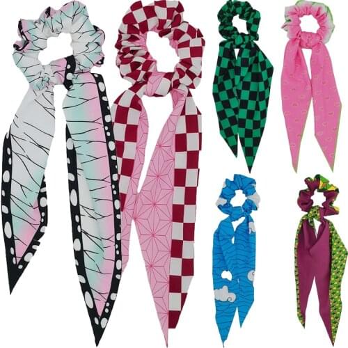 Demon Slayer Cosplay Hair Ring Ribbon Anime Kochou Shinobu Kamado Tanjirou Hair Tie Headwear Accessories Props Women Girls