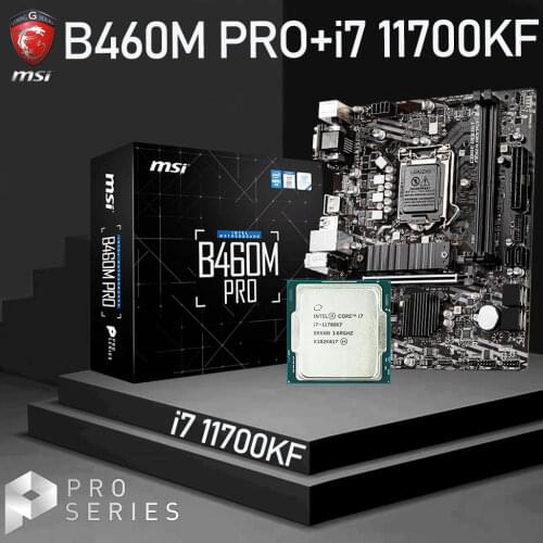 LGA1200 Placa-mãe MSI B460M PRO+ Intel i7 11700KF CPU Set DDR4 64GB M.2 PCI-E 3.0 Micro ATX Desktop Motherboard Combo Intel B460